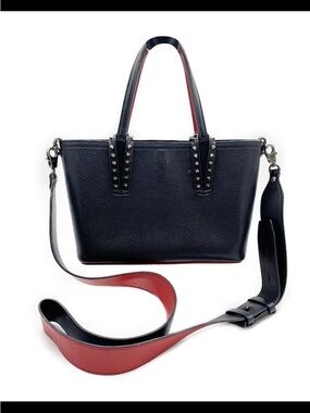 Christian Louboutin Black Leather Tote with Red Trim and Studded Straps